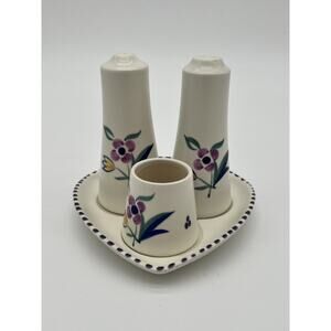 Poole Salt And Pepper Ceramic Triple Set With Under Plate England READ